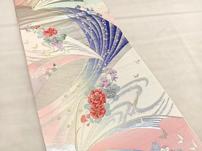 平和屋着物◎六通柄袋帯　唐織　花蝶星文　金銀糸　正絹　逸品　BAAU7719hv