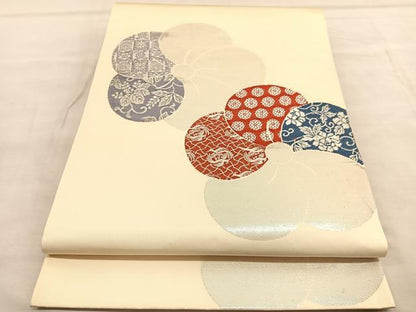 平和屋着物◎六通柄袋帯　唐織　捻梅　銀糸　正絹　逸品　BAAU7732hv