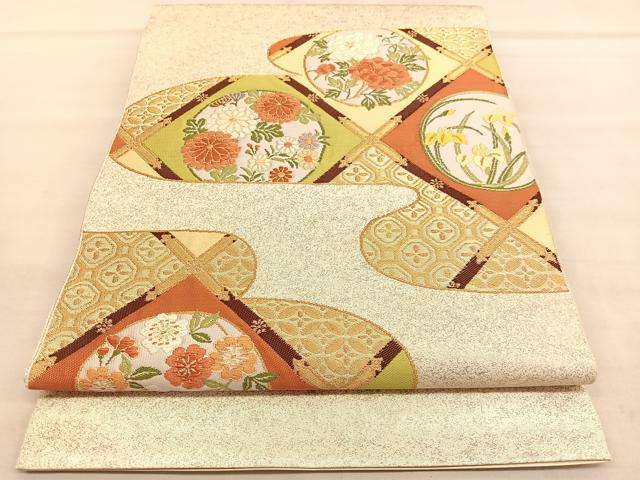 平和屋着物◎太鼓柄袋帯　唐織　菱天井花丸文　金糸　引箔　正絹　逸品　BAAU7734hv