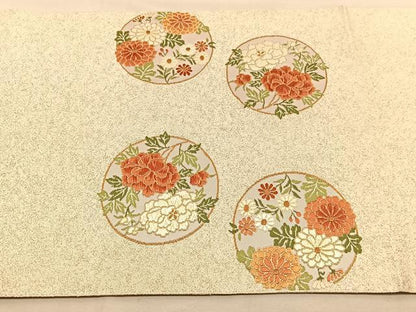 平和屋着物◎太鼓柄袋帯　唐織　菱天井花丸文　金糸　引箔　正絹　逸品　BAAU7734hv