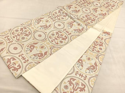 平和屋着物◎六通柄袋帯 インカ更紗 金糸 正絹 逸品 BAAU7743hv