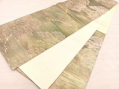 平和屋着物◎六通柄袋帯　渡橋風景文　金糸　正絹　逸品　BAAU7748hv