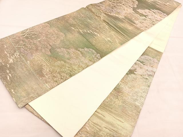平和屋着物◎六通柄袋帯　渡橋風景文　金糸　正絹　逸品　BAAU7748hv