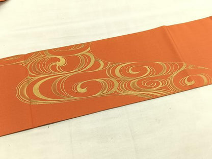 平和屋着物◎塩瀬　九寸名古屋帯　流水文　金彩　正絹　逸品　BAAU7761hv