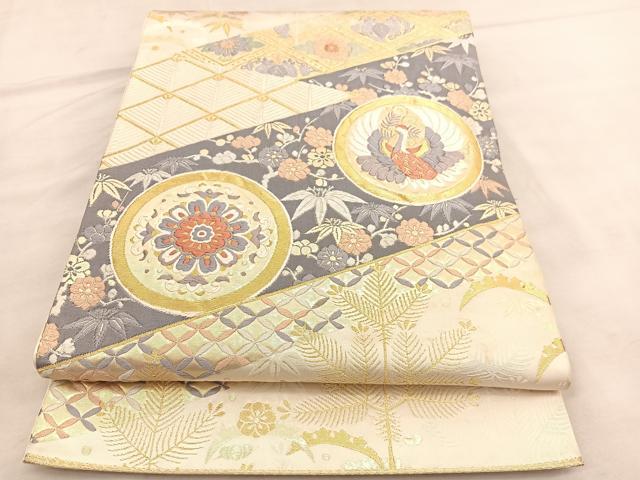 平和屋着物◎六通柄袋帯　唐織　松竹梅　鶴花丸文　金糸　正絹　逸品　BAAU7771hv
