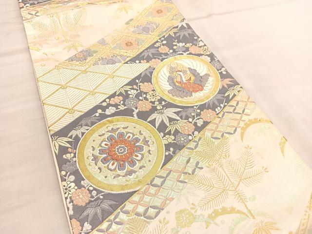 平和屋着物◎六通柄袋帯　唐織　松竹梅　鶴花丸文　金糸　正絹　逸品　BAAU7771hv