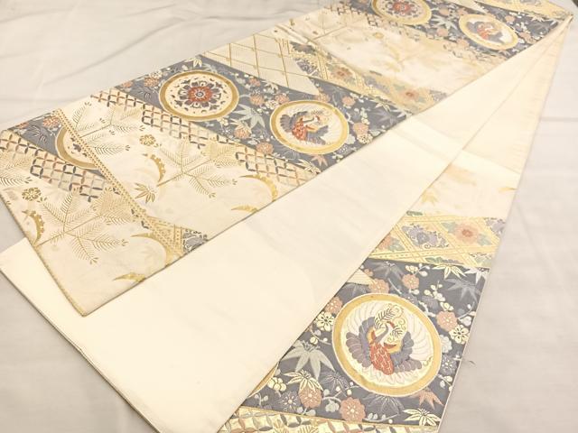 平和屋着物◎六通柄袋帯　唐織　松竹梅　鶴花丸文　金糸　正絹　逸品　BAAU7771hv
