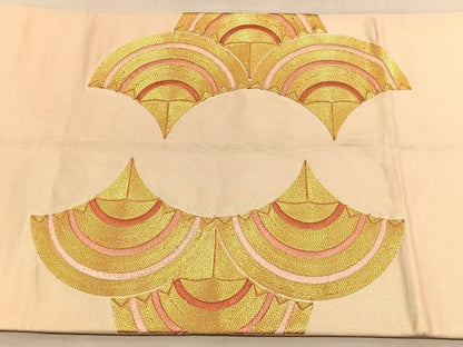 平和屋着物◎太鼓柄袋帯　総駒刺繍　青海波　金糸　引箔　正絹　逸品　BAAU7772hv