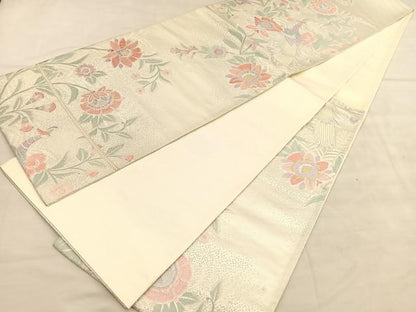 平和屋着物◎六通柄袋帯　唐織　孔雀更紗文　金銀糸　正絹　逸品　BAAU7774hv