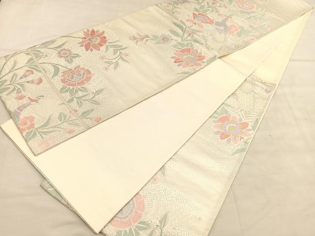 平和屋着物◎六通柄袋帯　唐織　孔雀更紗文　金銀糸　正絹　逸品　BAAU7774hv