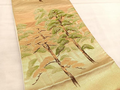 平和屋着物◎六通柄袋帯　唐織　松　金糸　正絹　逸品　BAAU7779hv