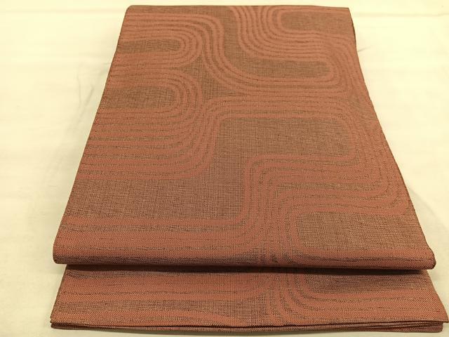 平和屋着物◎全通柄　本袋帯　紬地　幾何学文様　正絹　逸品　BAAU7783hv