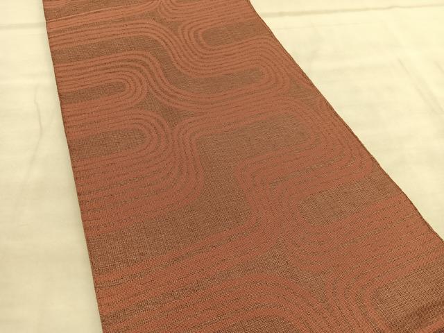 平和屋着物◎全通柄　本袋帯　紬地　幾何学文様　正絹　逸品　BAAU7783hv