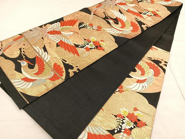 平和屋着物◎六通柄袋帯　唐織　鳳凰松花文　黒地　金銀糸　正絹　逸品　BAAU7786hv