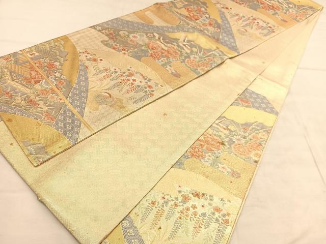 平和屋着物◎宝珠本佐賀錦　六通柄袋帯　鴛鴦遠山飛鶴花文　九百錦　金糸　正絹　逸品　BAAU7787hv