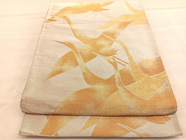 平和屋着物◎六通柄袋帯　飛鶴文　金糸　正絹　逸品　BAAU7802hv