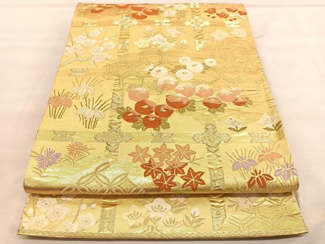 平和屋着物◎六通柄袋帯　唐織　万寿菊格天井花文　金糸　正絹　逸品　BAAU7808hv