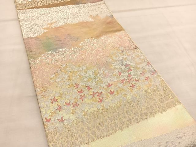 平和屋着物◎六通柄袋帯 楓花文 金銀糸 正絹 逸品 BAAU7813hv