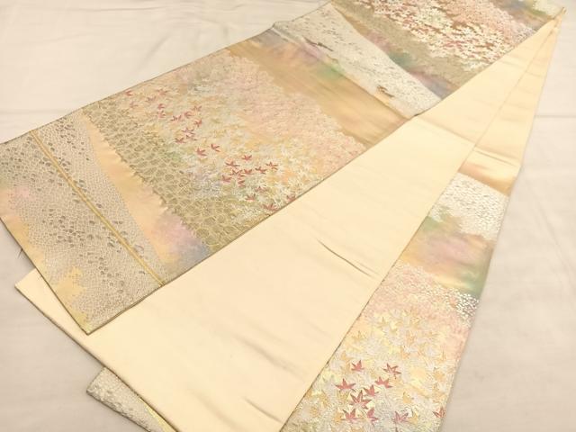 平和屋着物◎六通柄袋帯 楓花文 金銀糸 正絹 逸品 BAAU7813hv