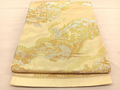 平和屋着物◎六通柄袋帯　風景文　金銀糸　正絹　逸品　BAAU7815hv