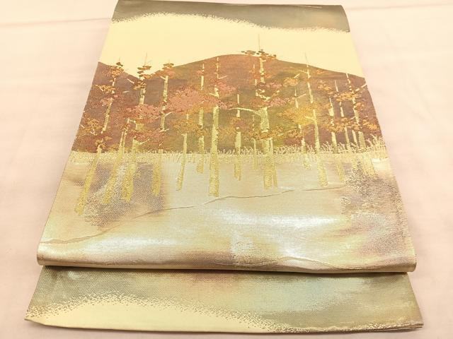 平和屋着物◎六通柄袋帯 遠山樹林風景文 金銀糸 正絹 逸品 BAAU7830hv