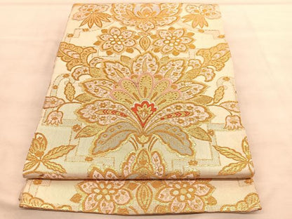 平和屋着物◎六通柄　京袋帯　唐織　更紗花文　金糸　正絹　逸品　BAAU7835hv