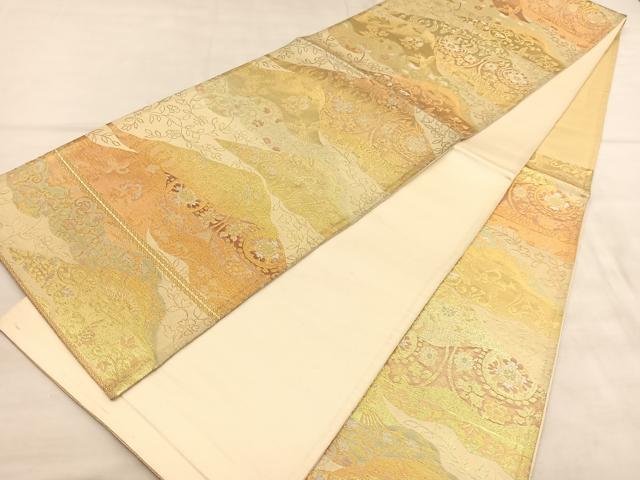 平和屋着物◎六通柄袋帯　遠山花唐草文　金銀糸　正絹　逸品　BAAU7839hv