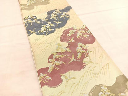 平和屋着物◎六通柄袋帯　飛鶴浜松文　金銀糸　正絹　逸品　BAAU7853hv