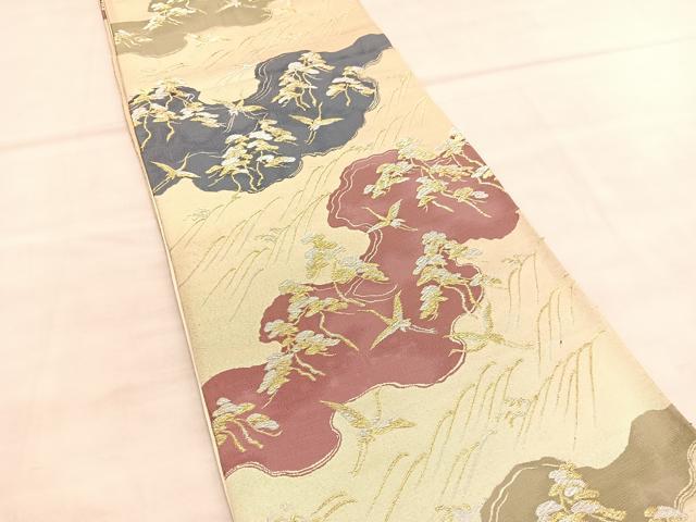 平和屋着物◎六通柄袋帯　飛鶴浜松文　金銀糸　正絹　逸品　BAAU7853hv