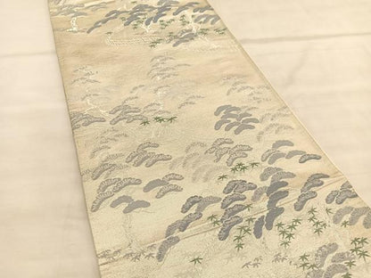 平和屋着物◎六通柄袋帯　松庭園風景文　銀糸　正絹　逸品　BAAU7860hv