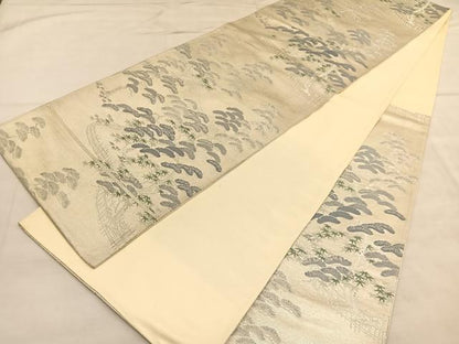 平和屋着物◎六通柄袋帯　松庭園風景文　銀糸　正絹　逸品　BAAU7860hv