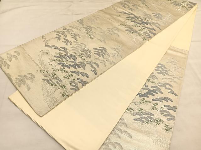 平和屋着物◎六通柄袋帯　松庭園風景文　銀糸　正絹　逸品　BAAU7860hv