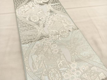 平和屋着物◎六通柄　本袋帯　立涌御所車花文　銀糸　正絹　逸品　BAAU7861hv
