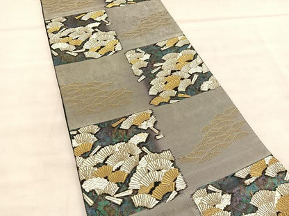平和屋着物◎六通柄袋帯　唐織　扇面尽くし　金糸　正絹　逸品　BAAU7870hv