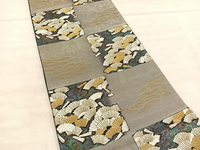 平和屋着物◎六通柄袋帯　唐織　扇面尽くし　金糸　正絹　逸品　BAAU7870hv