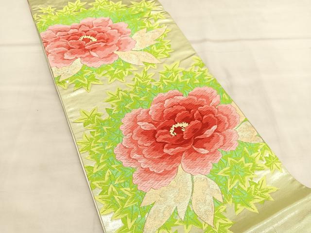 平和屋着物◎六通柄袋帯　唐織　牡丹楓文　金糸　正絹　逸品　BAAU7881hv