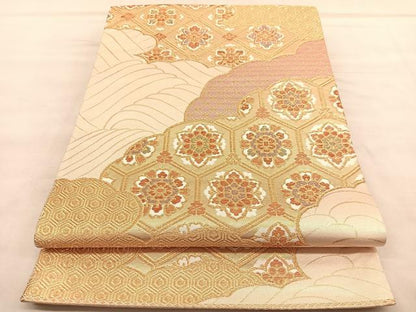 平和屋着物◎六通柄袋帯　雲取り菱天井花文　金糸　正絹　逸品　BAAU7882hv