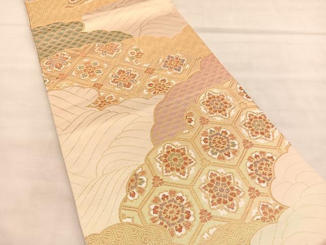 平和屋着物◎六通柄袋帯　雲取り菱天井花文　金糸　正絹　逸品　BAAU7882hv