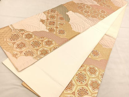 平和屋着物◎六通柄袋帯　雲取り菱天井花文　金糸　正絹　逸品　BAAU7882hv