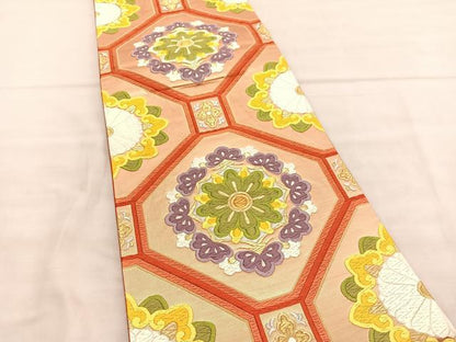 平和屋着物◎六通柄袋帯 唐織 宝相華蜀江花文 金銀糸 正絹 逸品 BAAU7883hv