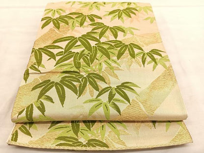 平和屋着物◎六通柄袋帯 唐織 笹竹文 金糸 正絹 逸品 BAAU7884hv