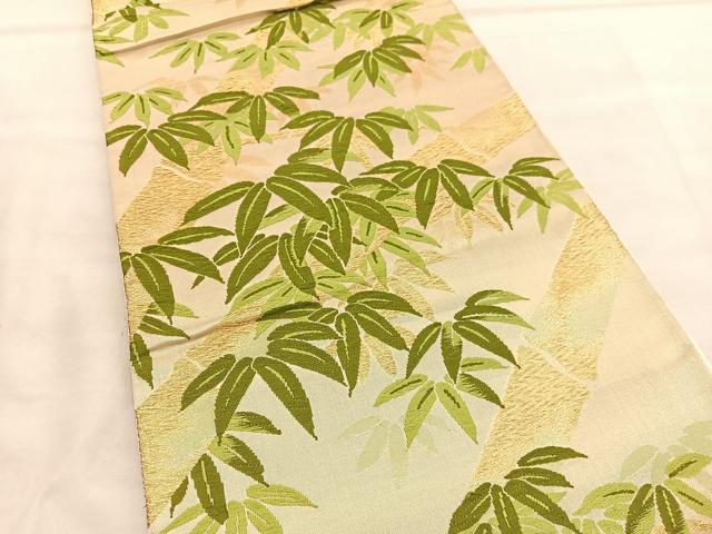 平和屋着物◎六通柄袋帯 唐織 笹竹文 金糸 正絹 逸品 BAAU7884hv