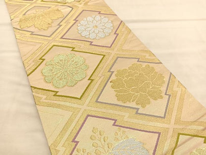 平和屋着物◎六通柄　京袋帯　唐織　松皮菱花文　金銀糸　正絹　逸品　BAAU7890hv