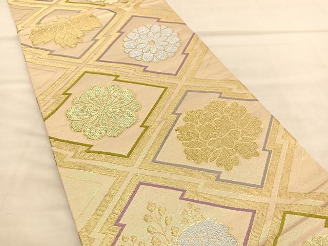 平和屋着物◎六通柄　京袋帯　唐織　松皮菱花文　金銀糸　正絹　逸品　BAAU7890hv