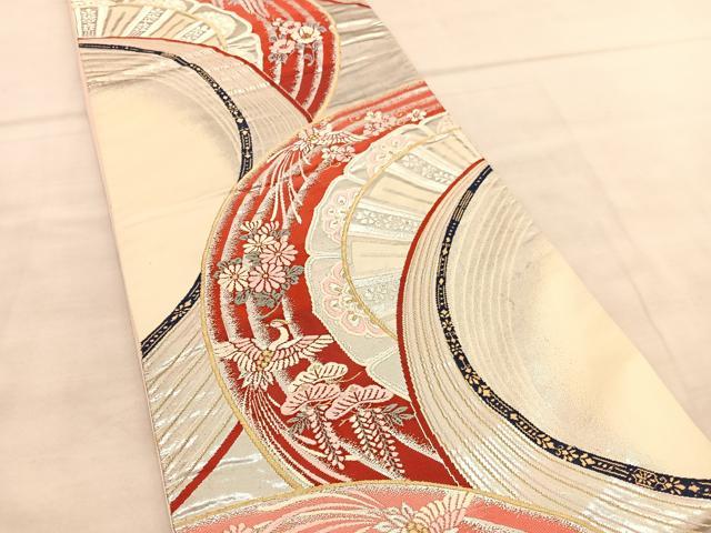 平和屋着物◎六通柄袋帯 唐織 鳳凰源氏車花文 金銀糸 正絹 逸品 BAAU7891hv