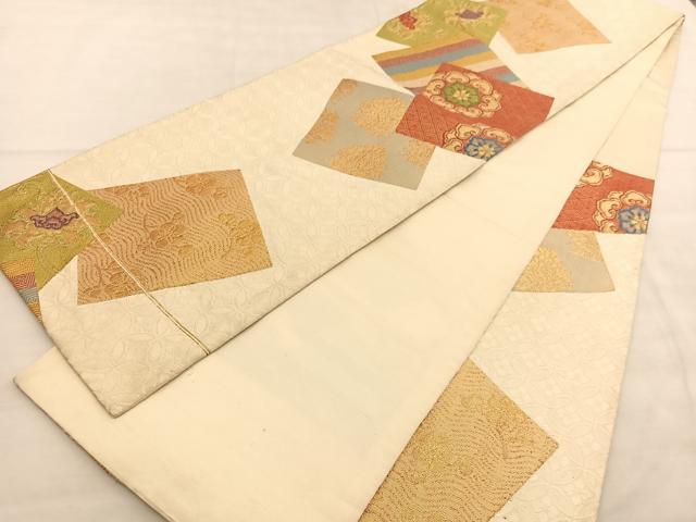 平和屋着物◎西陣 野々村織物謹製 六通柄袋帯 唐織 色紙重ね花文 金糸 証紙付き 正絹 逸品 BAAU7892hv