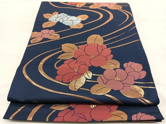 平和屋着物◎六通柄袋帯 流水花文 金糸 正絹 逸品 BAAU7899hv