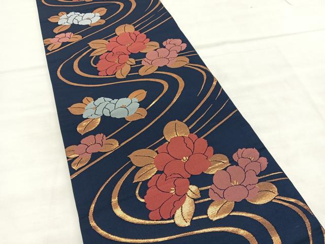平和屋着物◎六通柄袋帯 流水花文 金糸 正絹 逸品 BAAU7899hv