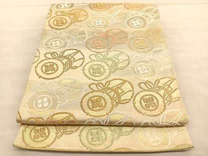 平和屋着物◎六通柄袋帯 唐織 鼓 金銀糸 正絹 逸品 BAAU7904hv