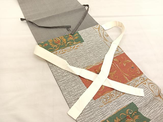 平和屋着物◎六通柄袋帯　横段花唐草文　正絹　逸品　BAAU7905hv